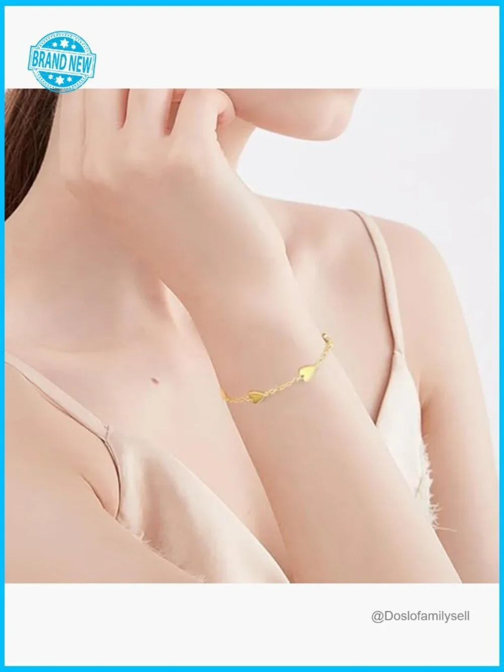 14K Gold Heart Charm Bracelet Elegant Classic Link Chain Lobster Clasp